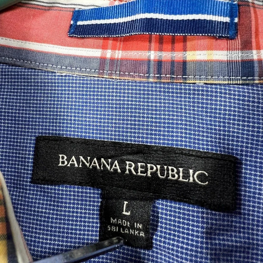 Banana Republic Mens Shirt Large Orange Plaid Long Sleeve Button Down Casual